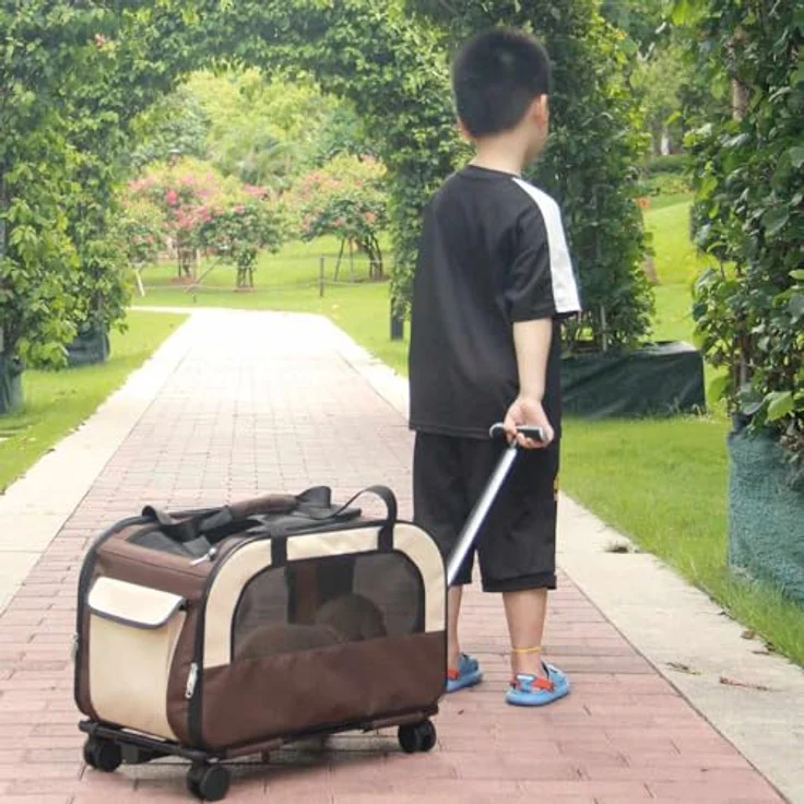 Nobby Tiertransporttasche Trolley "MOVE", stabiler Transportwagen bis 10 kg mit abnehmbarem Fahrgestell, Netzventilation und großem Utensilienfach – Bild 7