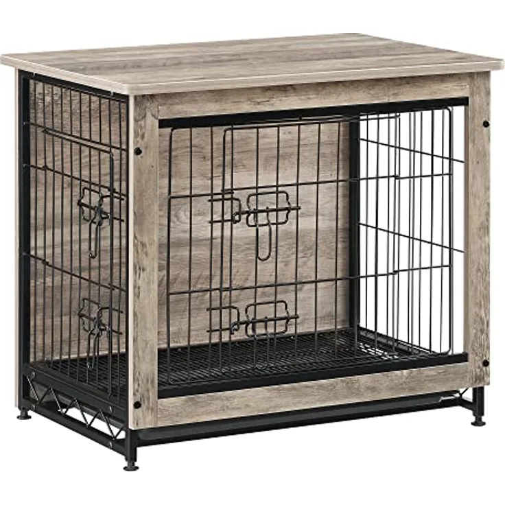 Feandrea Hundekäfig Möbel, Beistelltisch, Hundebox, Moderne Hundehütte Indoor für Hunde bis zu 14 kg, hochbelastbar, Greige PFC001G01