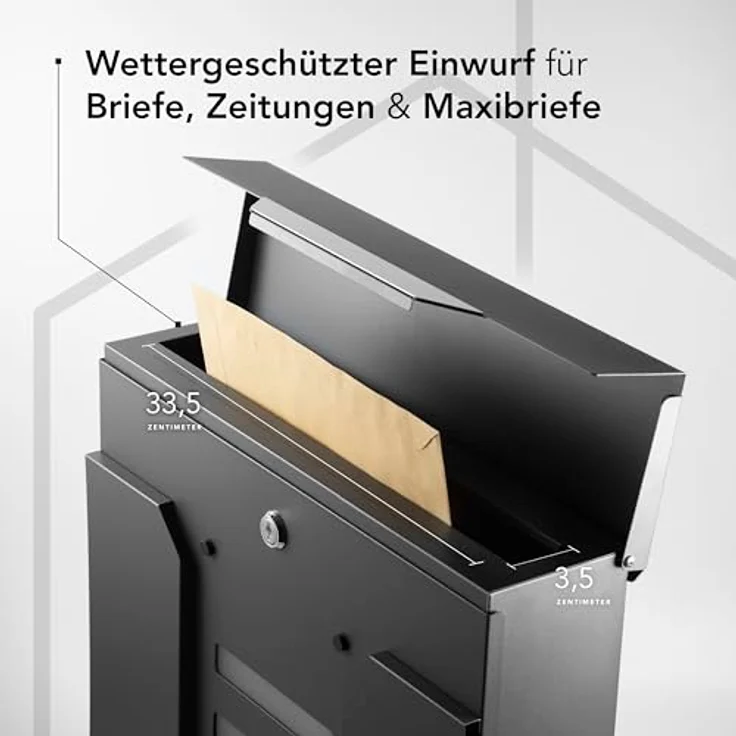 NewHabitat Moderner Briefkasten Personalisierbar Mailand Anthrazit RAL7016 mit Zeitungsfach und Edelstahl Namensschild - Zeitungsbox & Sichtfenster - Wandmontage, rostresistent & wetterfest – Bild 5