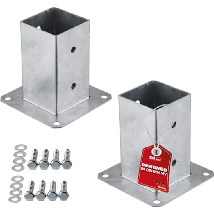 SO-TECH® Pfostenträger für Vierkantholz, feuerverzinkt, 2er Set, Höhe 152 mm, für Gartenpfosten 80 x 80 mm mit 8 Schrauben – Bild 1
