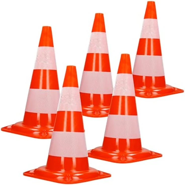 ECD Germany Verkehrskegel Pylone 47 cm, Orange-Weiß, mit 2 reflektierenden Streifen, stapelbar und flexibel, 5 Stück Set für Verkehrssicherheit und Sportveranstaltungen – Bild 1
