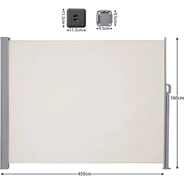 LARMNEE Seitenmarkise, ausziehbar 160 x 450 cm, rostbeständig, Wind- und Sonnenschutz, blickdicht, für Balkon und Terrasse, Beige EBE1645TBP02 – Bild 2