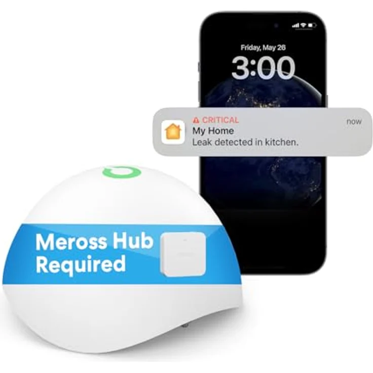 meross Smart Wassermelder, IP67 Wassersensor mit 60dB Alarm, benötigt Hub, für Küche, Badezimmer, Keller – Bild 1