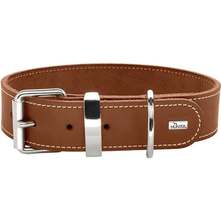 HUNTER Hundehalsband Aalborg Special Farbe Cognac, mit Ziernähten aus robustem Leder, Größe 75 (XL) – Bild 1