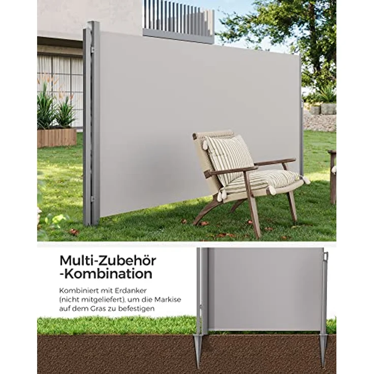 SONGMICS Standpfosten für Markisenkasten, Haltestange, Keine Wandmontage der Markise erforderlich, nur für SONGMICS Alu-Einzel-Seitenmarkisen geeignet, grau GSA002 – Bild 3