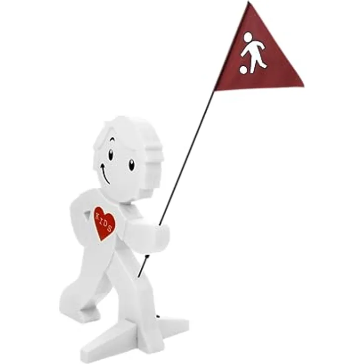 StreetBuddy Warnfigur mit Fahne, reflektierender Warnaufsteller für Kindersicherheit - Achtung langsam Fahren - Vorsicht spielende Kinder - Schild Autofahrer Warnung (1x Weiß)