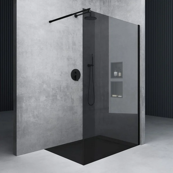 Mai & Mai Duschwand Bremen Schwarz Profil mit Nano Glas, 8mm ESG-Sicherheitsglas, variabler Wandabstand 70-120cm – Bild 1