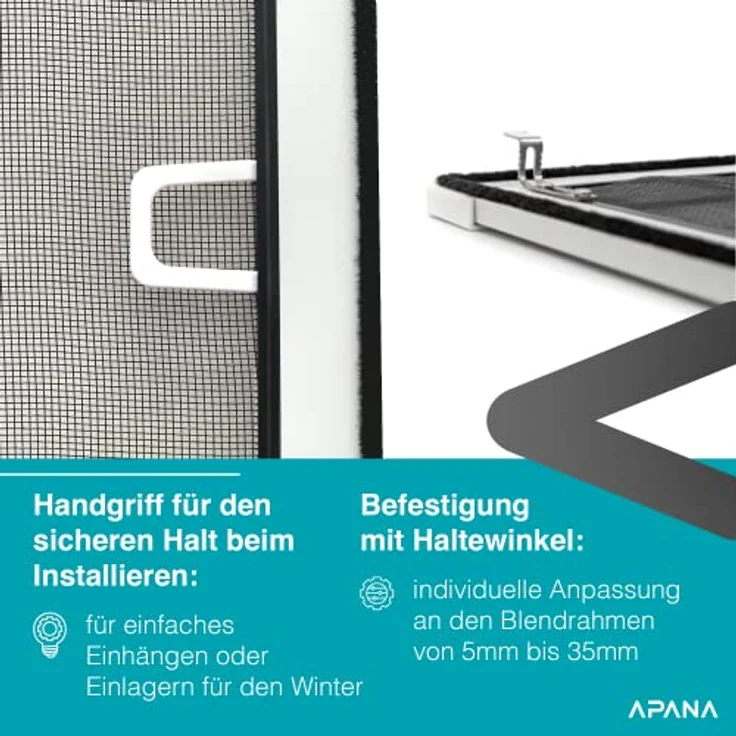 APANA - Fenster Fliegengitter mit Alurahmen & strapazierfähigem Fiberglasgewebe - Insektenschutz Fenster mit umlaufender Bürstendichtung - Fliegennetz Fenster Montage ohne Bohren (40x60cm | Anthrazit) – Bild 5