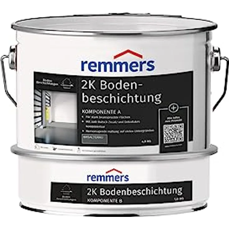 Remmers 2K Bodenbeschichtung, basaltgrau, seidenglänzend, 5 kg, Bodenversiegelung mit hervorragender Haftung für stark beanspruchte Flächen