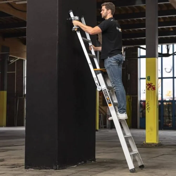 Batavia Multifunktionsleiter 2-in-1, 299 cm hoch, 6 Sprossen, leicht zusammenklappbar, für Innen- und Außeneinsatz – Bild 2
