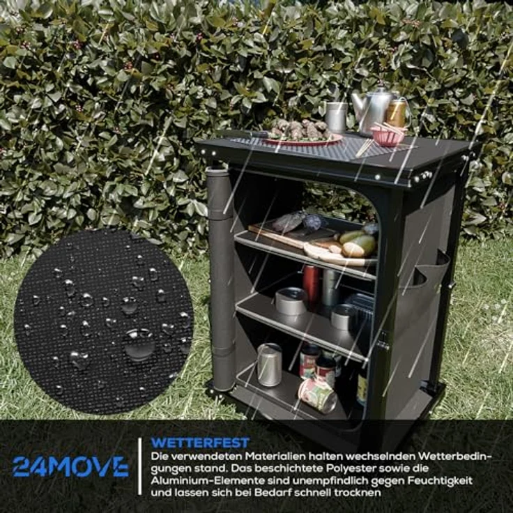 24MOVE Campingküche Bergamo, faltbare Aluminium Reiseküche mit 60 x 50 x 80 cm Arbeitsplatte, großzügigen Staufächern und platzsparendem Faltmaß 62 x 9 x 52 cm – Bild 4