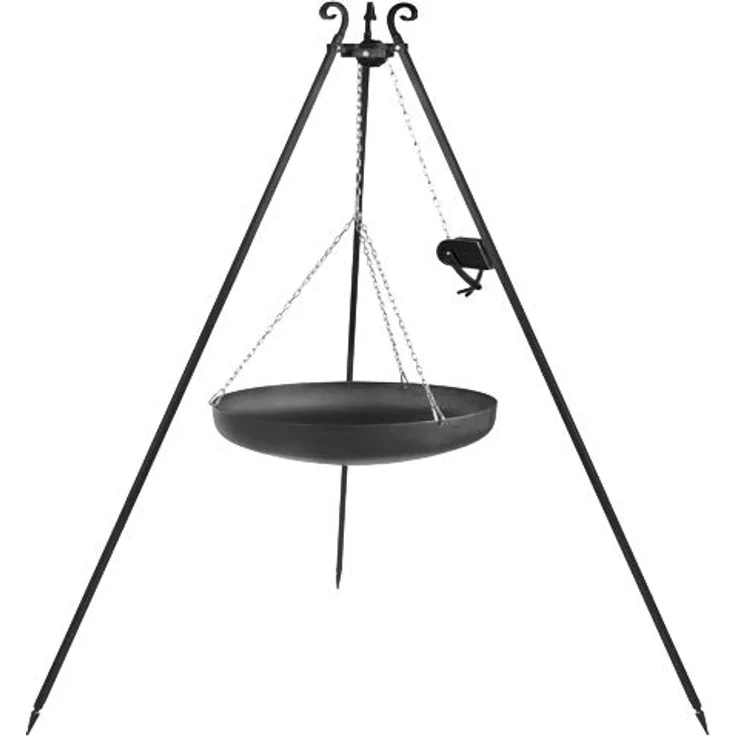 CookKing 111020 Wok am Dreibein Schwenkgrill, 180 cm hoch, Rohstahl, 60 cm Durchmesser, handgemacht mit Kurbel und faltbarem Dreibein – Bild 1