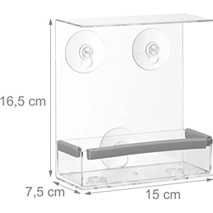Relaxdays Vogelfutterhaus, Vogelfutterspender aus Acryl, Vogelhaus für Fensterscheibe, 16,5 x 15 x 7,5 cm, transparent – Bild 4