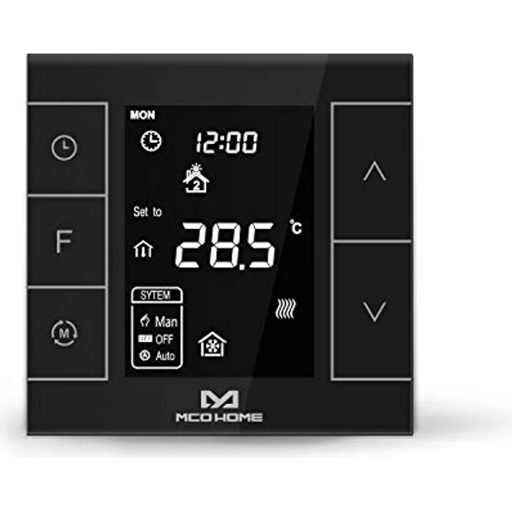 MCO Home MH7H-WH, Z-Wave Intelligenter Thermostat für Wasserheizung, Schwarz mit kapazitiven Touch-Tasten und präziser Temperaturkalibrierungsfunktion – Bild 1