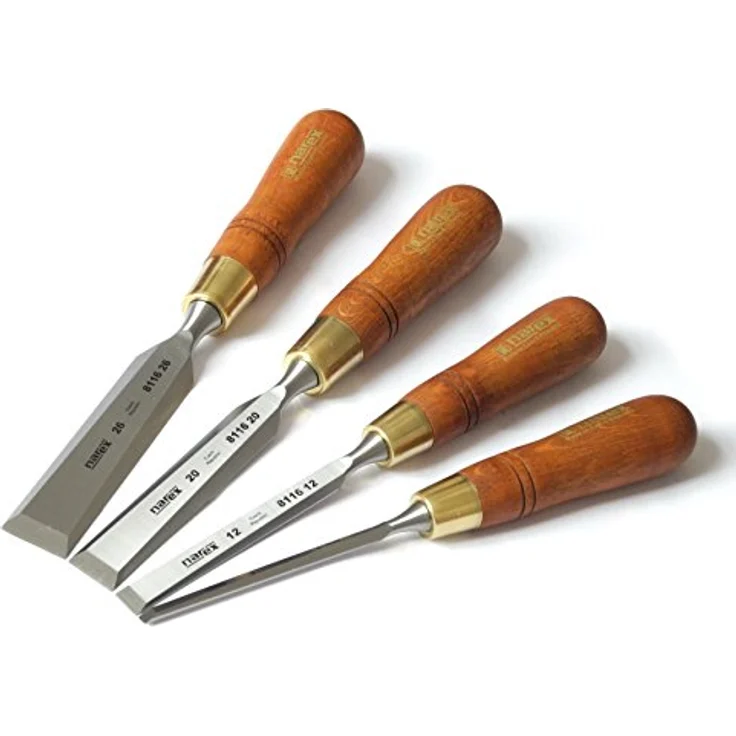 NAREX Premium Meißel-Set mit abgeschrägten Kanten und gebeiztem Hainbuchenholz, gewachste Griffe, 4-teiliges Set – Bild 1