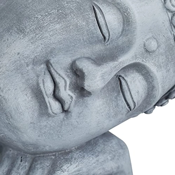 Relaxdays Buddha Figur geneigter Kopf, XL 60cm, Asia Deko, Gartenfigur, Dekofigur Wohnzimmer, frost- & wetterfest, grau – Bild 8