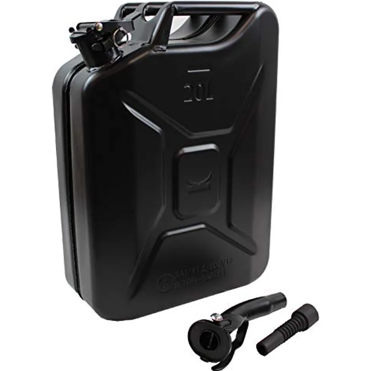 TRUTZHOLM Kraftstoffkanister 20l, metall mit flexibler Einfüllhilfe und Ausgießer, mattschwarz, für Benzin und Diesel