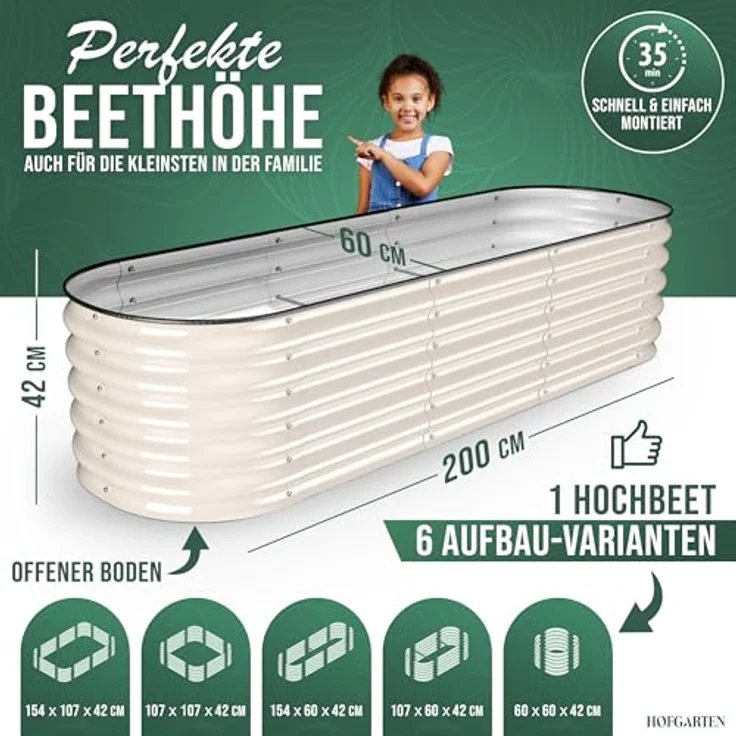 HOFGARTEN Hochbeet QuickGrow - Stabiles Metall Hochbeet-Kit (Elfenbein) – Bild 2