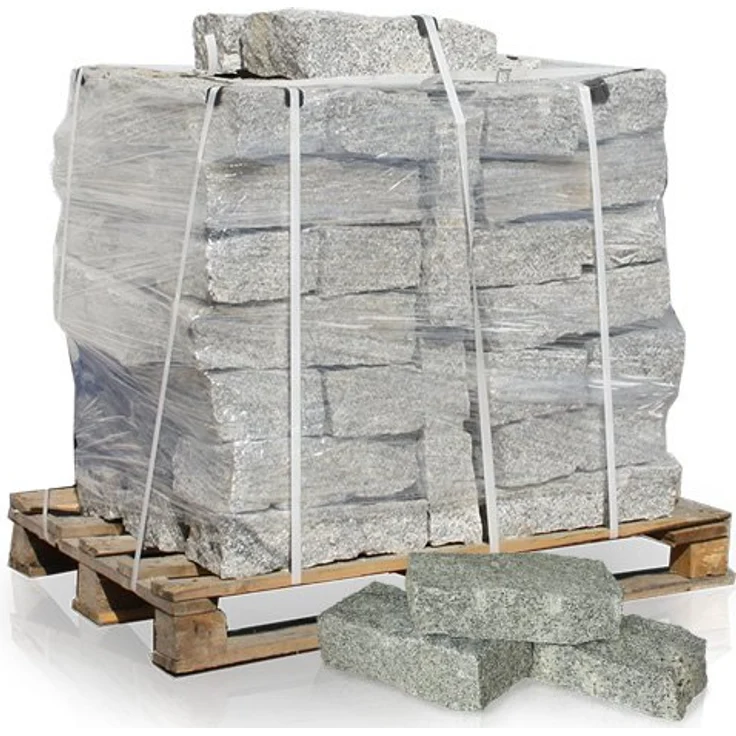 GALAMIO Granitmauerstein Granit Bord Rand Kante Palisade Stein Gehweg Straße Natur Steine Grau 40 x 20 x 10cm 1.000kg / 1 Palette Paligo – Bild 1