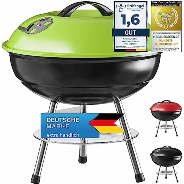 Micro BBQ Kugelgrill kompakter Reise Holzkohle-Grill Tischgrill Edelstahl emailliert 38cm - Grün