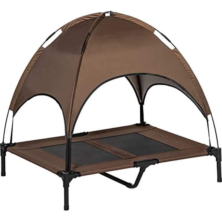 PawHut Haustierbett mit Baldachin, Erhöhtes Hundebett, Hundeliege Outdoor mit Dach, Atmungsaktiv, Taftstoff Kaffee 92 x 76 x 90 cm – Bild 1