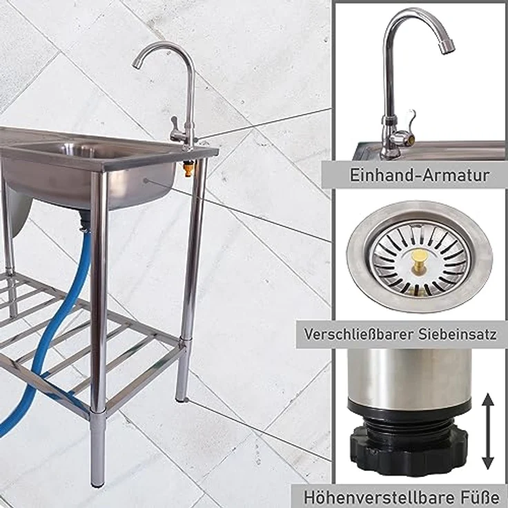 Lemodo Küchenspüle Outdoor Spüle, Edelstahl Spültisch mit Wasserhahn, 100/50,5 cm, Für den gebrauch im Freien geeignet – Bild 3