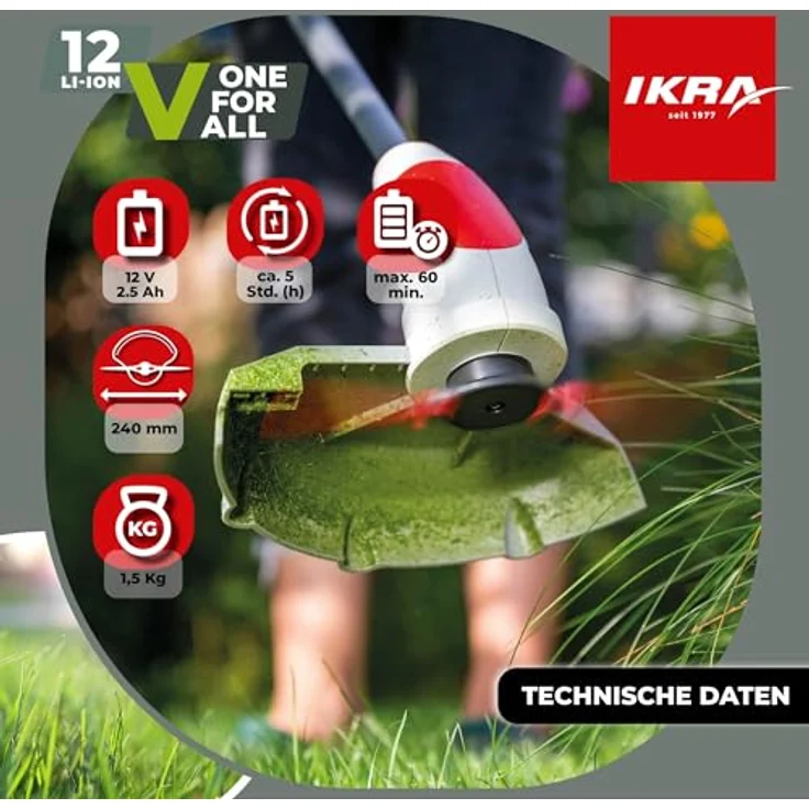 ikra GmbH Akku-Rasentrimmer IART 1224, 24 cm Arbeitsbreite, 12 Volt-Akku, kompakt & leicht mit 1,5 kg Gewicht – Bild 5