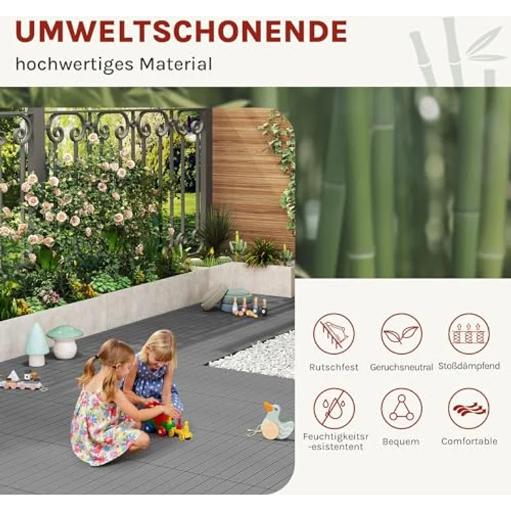12er-Set WPC Terrassenfliese mit Klicksystem hellgrau – Bild 4