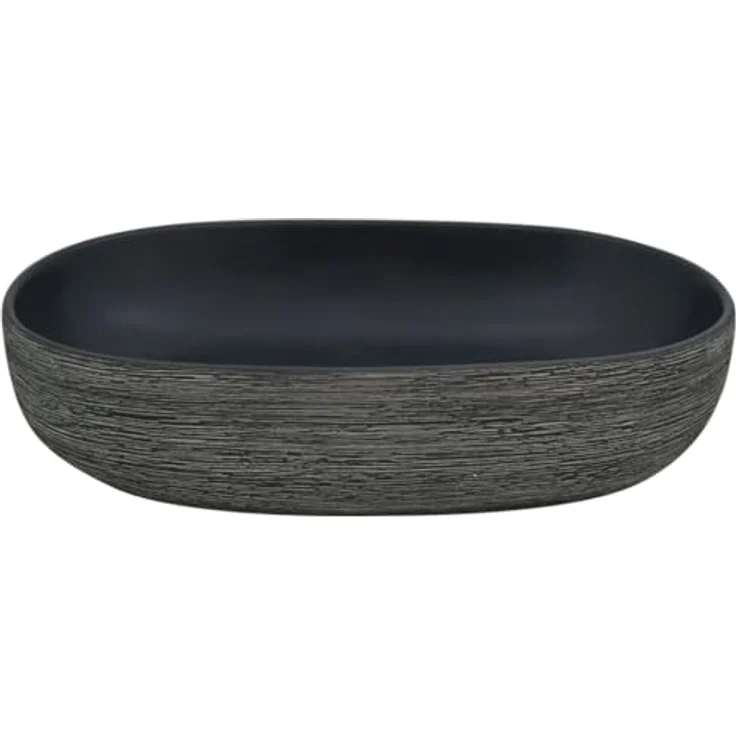 vidaXL Aufsatzwaschbecken, Oval Waschbecken mit Muster, Handgefertigt Waschtisch Waschschale für Badezimmer, Handwaschbecken Spülbecken, 59x40x14 cm Keramik in Grau Schwarz – Bild 5