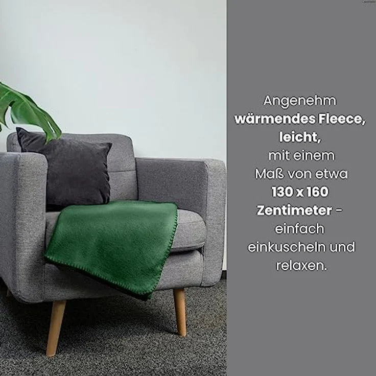 wometo 2er Set Polar Fleecedecke oekoTex 130x160 ca. 400g mit Anti-Pilling und Kettelrand dunkelgrün grün – Bild 2