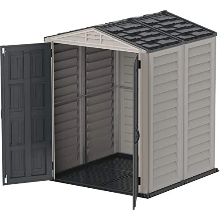 Duramax YardMate PLUS 5 x 5 (2.92 m²) Kunststoff gerätehaus mit robustem Kunststoffboden, Dachkonstruktion aus robustem Metall, feuerhemmend und wartungsfrei, Dunkelgrau und Adobe – Bild 2