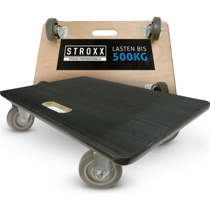 STROXX Transportroller, 500 kg Traglast (600 x 400 x 145 mm), rutschfester Gummibelag, Möbelroller für Umzug & schwere Gegenstände – Bild 1