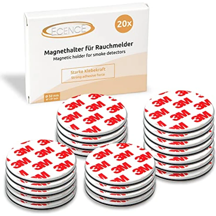 ECENCE Rauchmelder Magnethalter 20 Stück selbstklebende Magnethalterung für Rauchmelder Ø 50mm schnelle & sichere Montage ohne Bohren und Schrauben für alle Feuermelder und Rauchwarnmelder – Bild 1