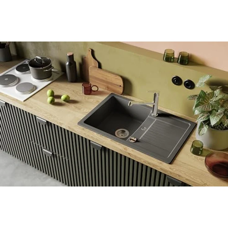 Schock Küchenspüle Lima D-100S Asphalt 78 x 50 cm - CRISTALITE® Grau mit Einzelbecken und Abtropffläche - Robust, pflegeleicht, modernes Design – Bild 2