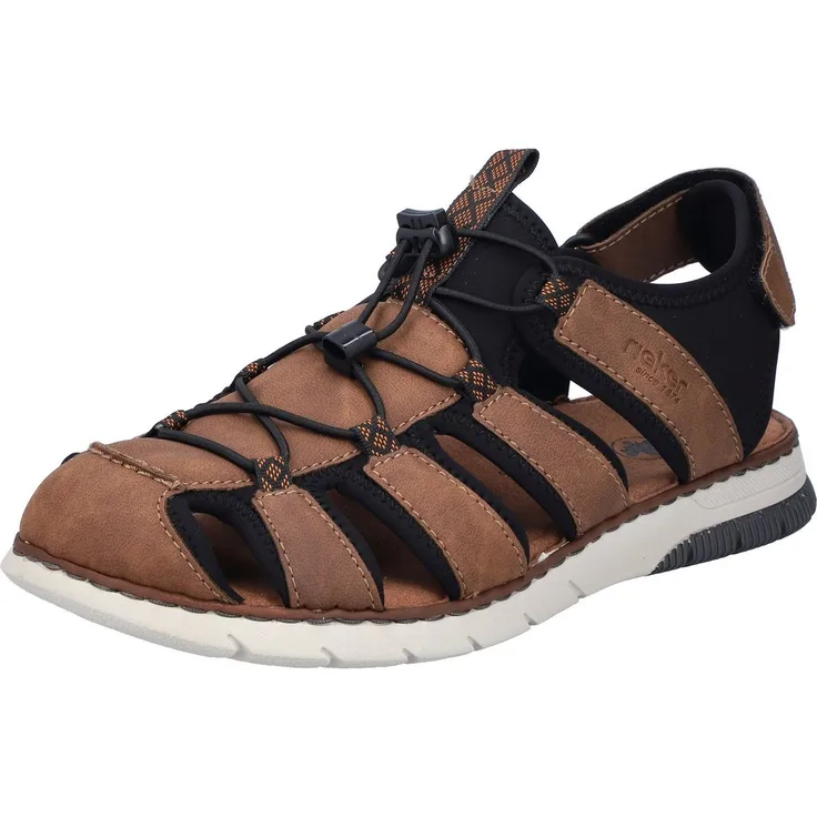 Rieker Sandale, Sommerschuh, Klettschuh, Freizeitsandale, geschlossener Zehenbereich, braun-schwarz