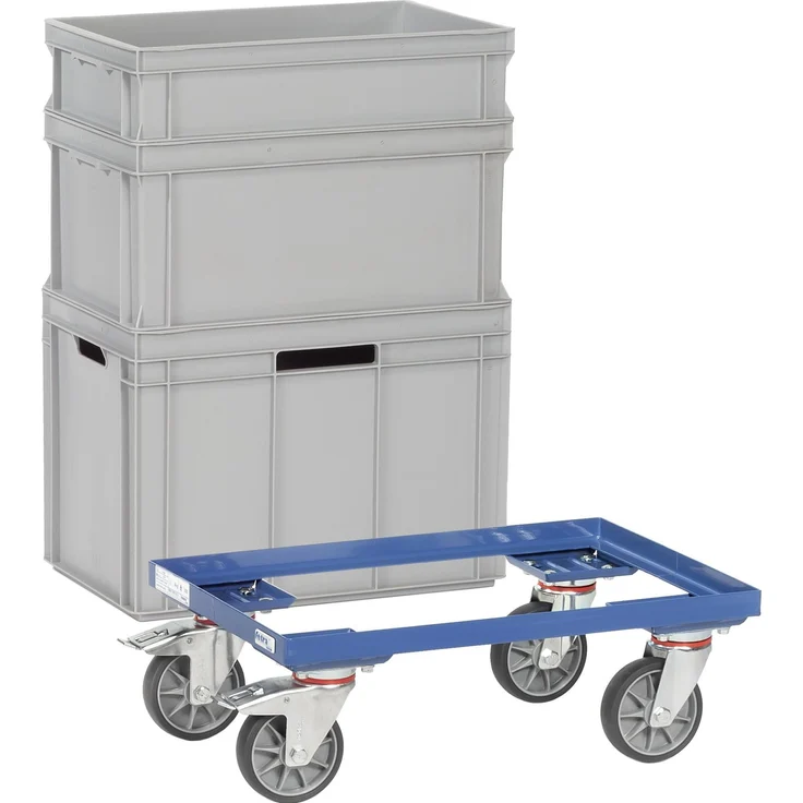 Fetra Eurokasten-Roller 13580, Transportwagen mit offener Winkelstahlkonstruktion, Tragkraft 250 kg, blau