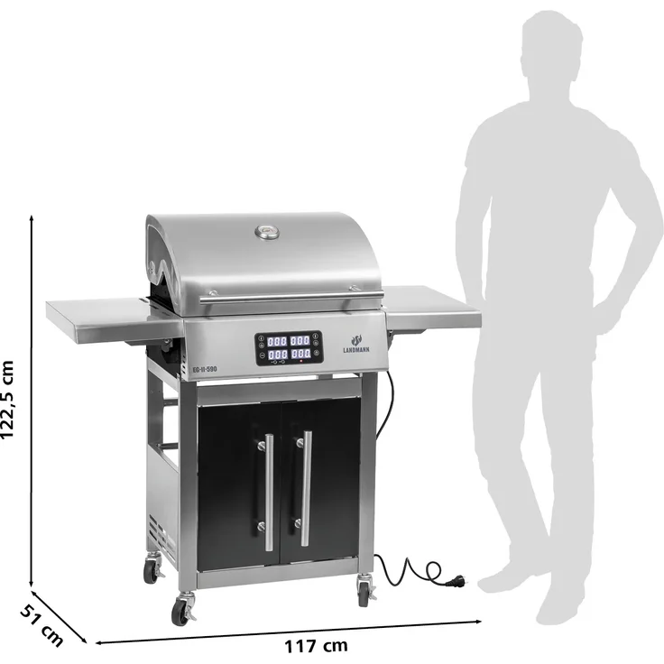 LANDMANN Elektro-Grillwagen EG-II-590 bis zu 300 °C mit 2 Fleisch- und Deckelthermometer, 2 Heizelemente – Bild 3