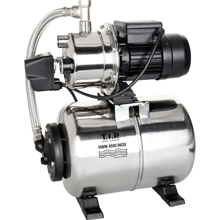 T.I.P. 31140 HWW 4500 INOX Hauswasserwerk Hauswasserpumpe 4.350 l/h Ansaughöhe 9 m Förderhöhe 50 m Förderdruck 5 bar 24 l Druckkessel – Bild 1