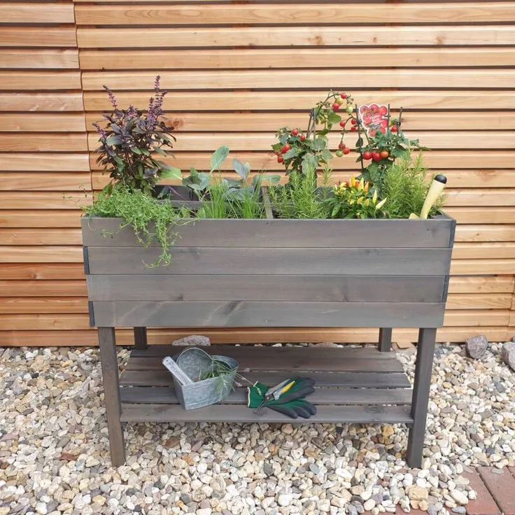 Promadino Balkon Kräuterbeet auf Beinen grau