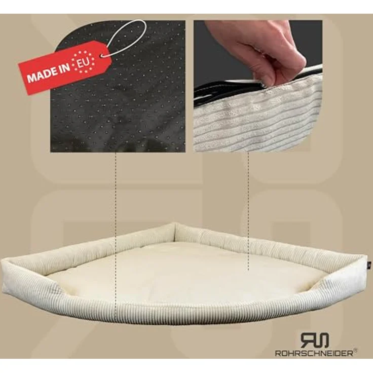 Rohrschneider Tierbett XXL Eck-Hundebett für große Hunde aus Cordstoff, Hundekissen – Bild 2