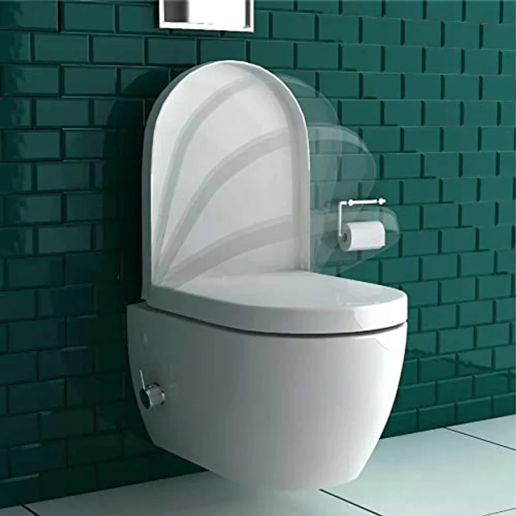 Alpenberger Toilette | WC mit Bidet Funktion | Hänge WC Spülrandlos | WC Sitz mit Absenkautomatik | Taharet WC | Dusch WC Set für Intimdusche | Klo mit Armatur | Wand WC Passend Geberit (7150 U) – Bild 3