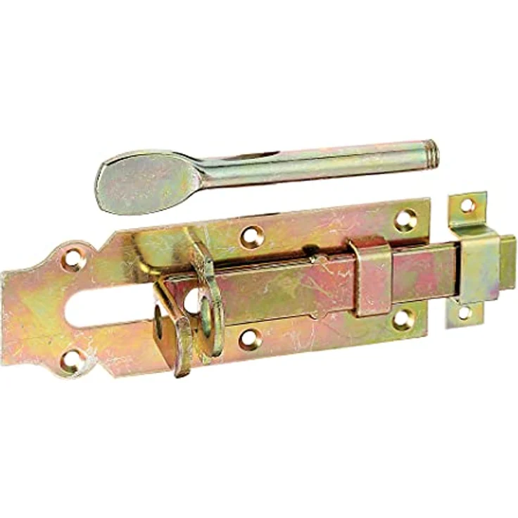 GAH Alberts 117184 Stalltr-Schlossriegel mit flachen Griff, gerade, mit befestigter Schlaufe, galvanisch gelb verzinkt, 160 x 56 mm – Bild 2