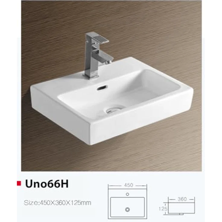 NEG Waschbecken NEG Hänge-Waschbecken Uno66H (eckig) (66H), Design Hänge-Waschbecken mit Nano-Beschichtung, weiß – Bild 5