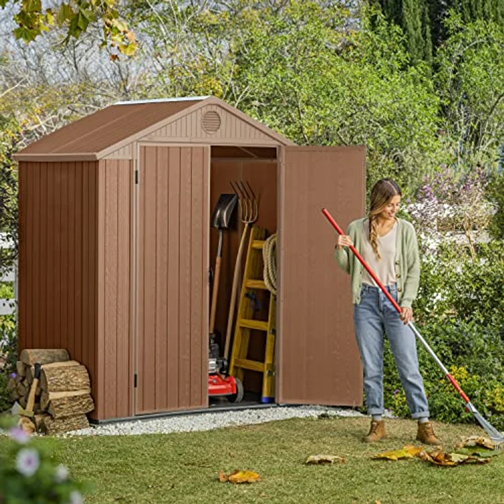Keter Gerätehaus Darwin 6x6, Braun, Außenmaße 190x183x221cm, wartungsfrei, wetterfest, wasserdicht, mit Unterboden – Bild 2