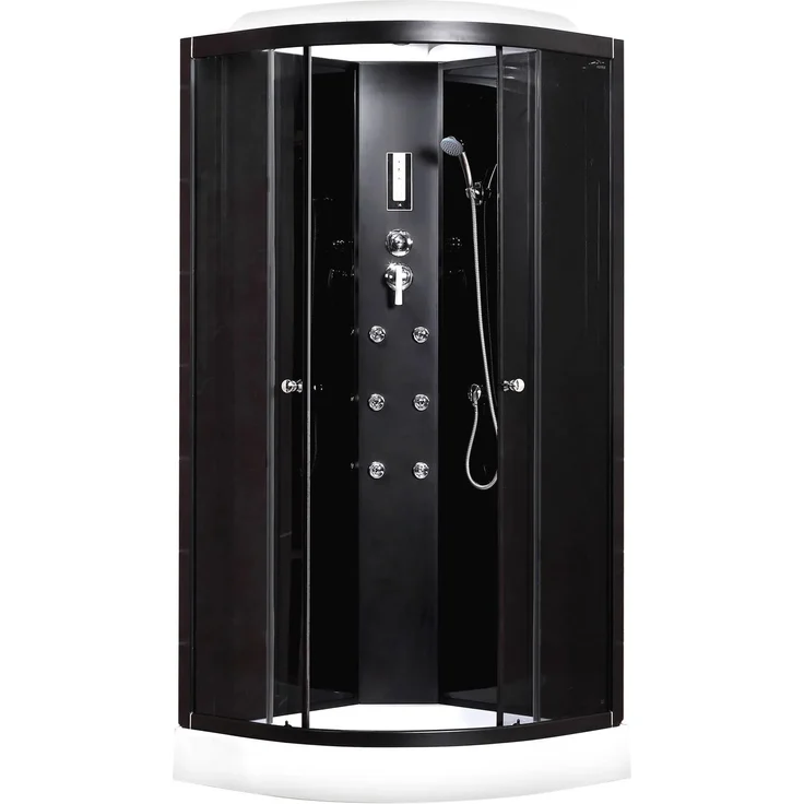 Kerra Hydromassagekabine Oviedo, 80x80 cm schwarz, mit flacher Duschwanne, 6 Massagedüsen und elektronischem Touch-Bedienfeld