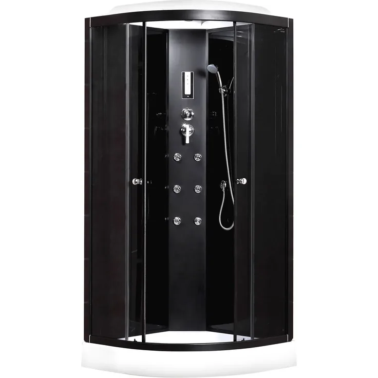 Kerra Hydromassagekabine Oviedo, 80x80 cm schwarz, mit flacher Duschwanne, 6 Massagedüsen und elektronischem Touch-Bedienfeld
