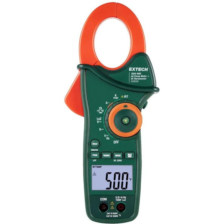 Extech Spannungsprüfer Extech EX820A Stromzange digital IR-Thermometer CAT IV 600 V A – Bild 1