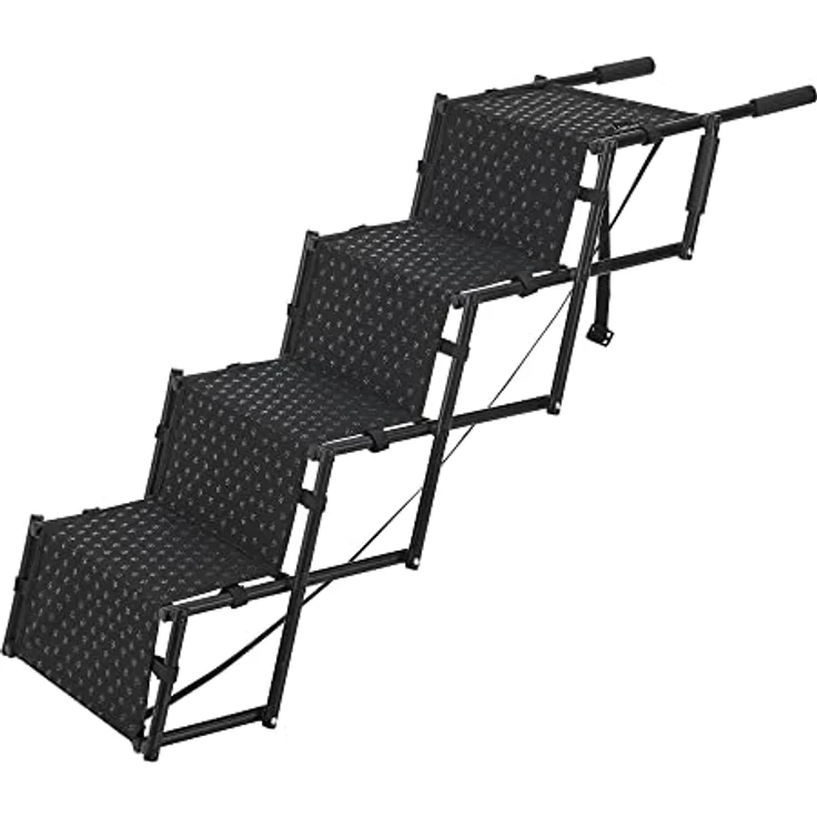 [en.casa] Hundetreppe Colchester Haustiertreppe Einstieghilfe 4-stufig faltbar bis 55 kg für kleine und große Hunde Metall/Polyester Schwarz – Bild 1
