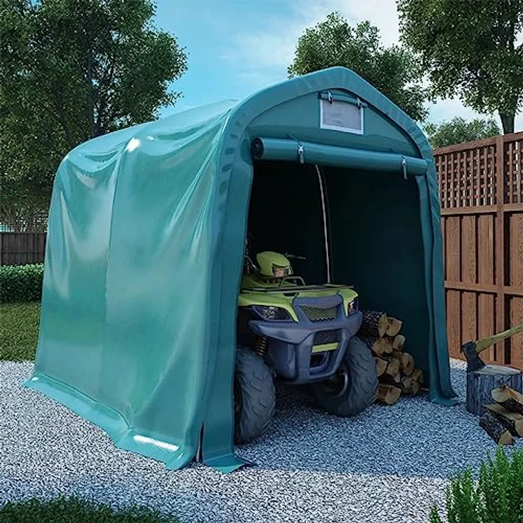 vidaXL Garagenzelt Wasserfest Zeltgarage Weidezelt Foliengarage Zelt Lagerzelt Auto Motorrad Schutz Unterstand Lagerung PVC 2,4x2,4m Grün – Bild 2