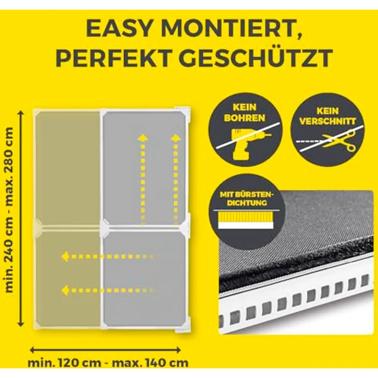 EASYmaxx Insect Protect Fliegengitter Balkontür, teleskopierbar mit integriertem Netz, ohne Zuschneiden und Bohren, max. ca. 122 x 285 cm – Bild 5